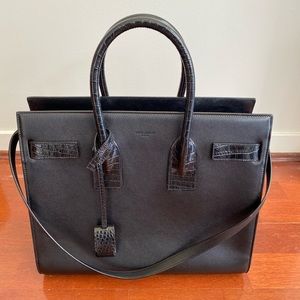 Saint Laurent Black Croc Small Sac De Jour Bag